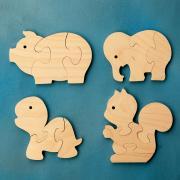 Wood Puzzle Party Favors - Fun Animals - Package of 12 Wooden Jigsaw Puzzles